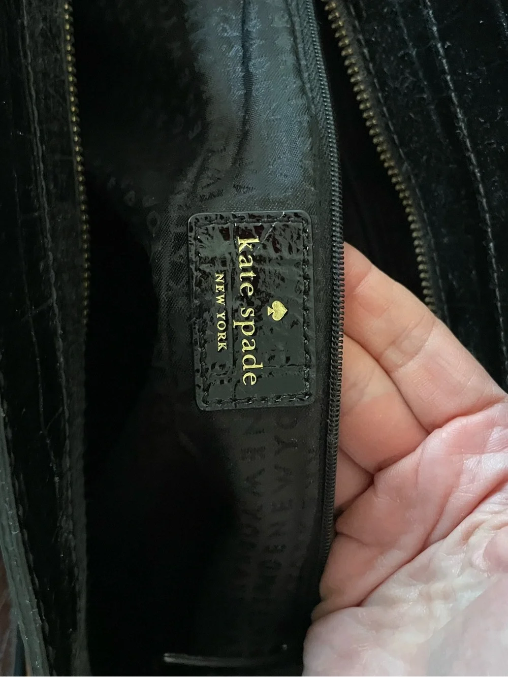 Y2K Kate Spade New York black croc work bag footed zipper top